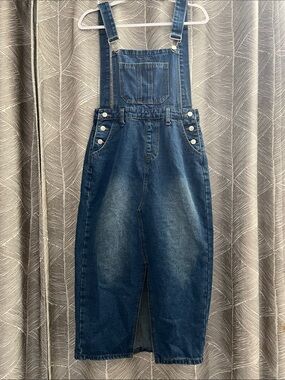 Denim Overall Midi Skirt Dress in Classic Blue
